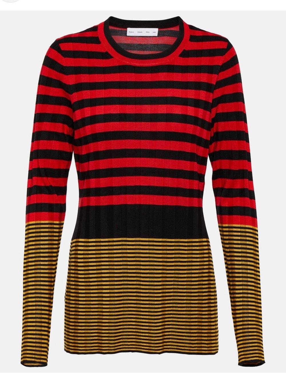 PROENZA SHOULER Striped Long-Sleeve Knit Top - Red, Black & Gold